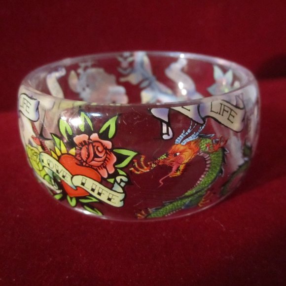 Vintage Acrylic Tattoo Art Bangle Bracelet - Picture 1 of 6